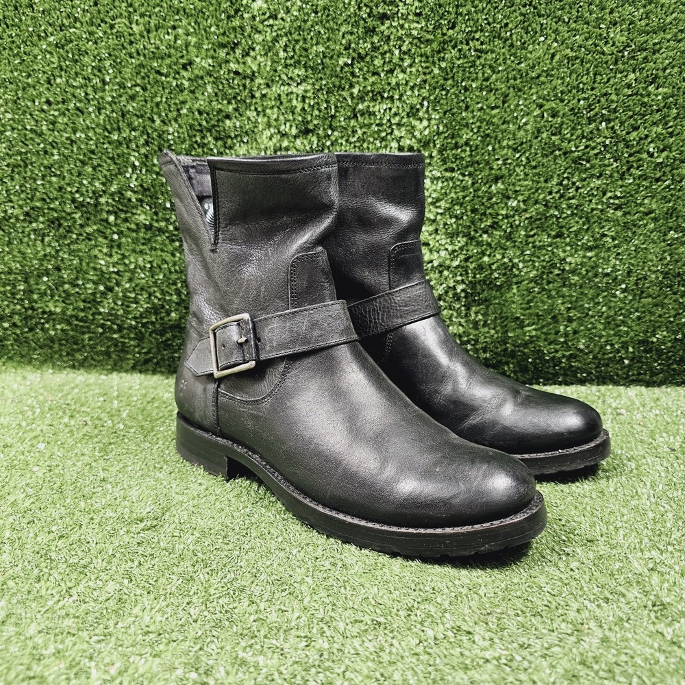 Frye Veronica Flex Black Leather Engineer Ankle Boots Womens Size 6.5 B
